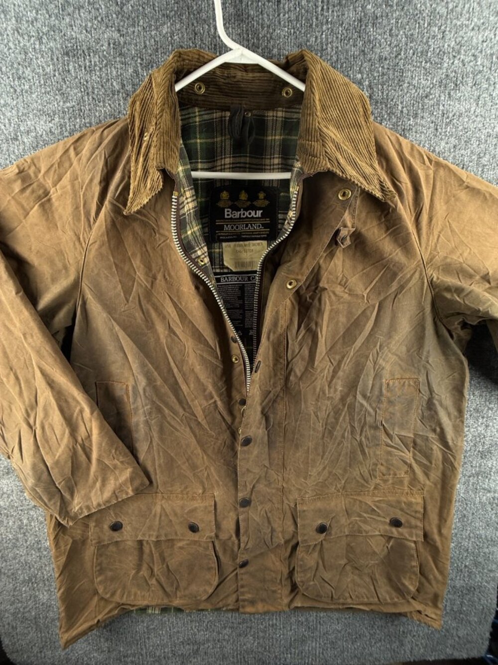 Barbour A50 Moorland Brown Waxed Jacket Men Full Zip Size 46 Wax Canvas, Lined